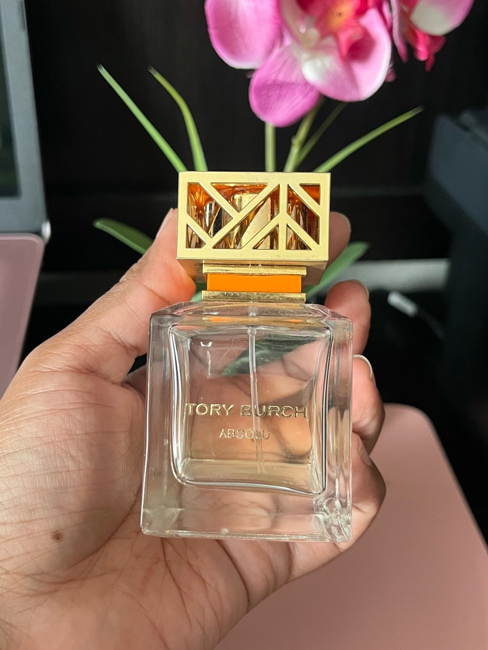 Tory Burch Absolu Perfume Bottle with Gold and Orange Cap